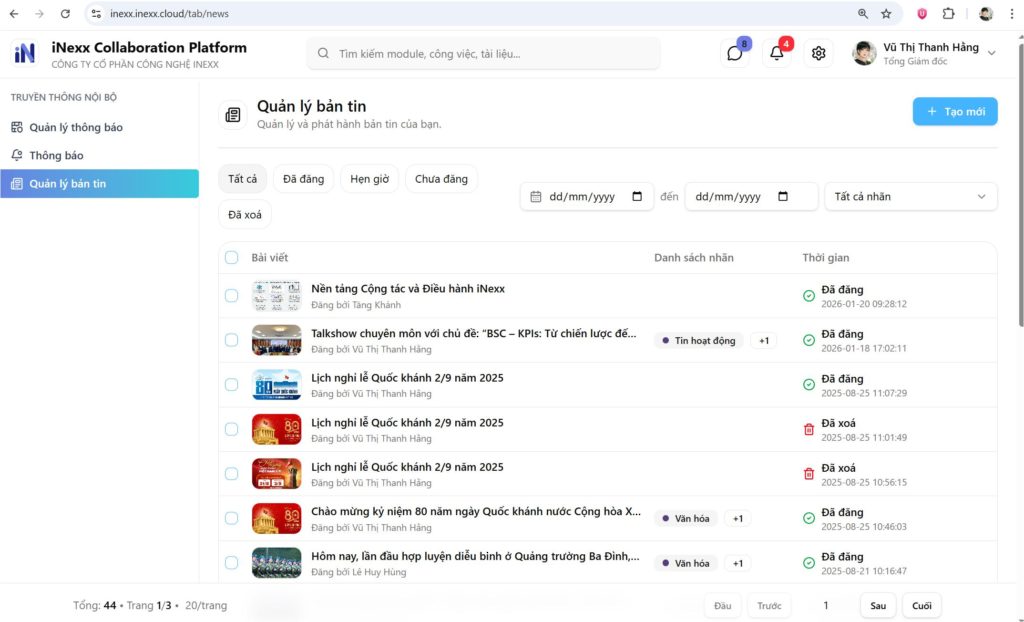 Danh sách bản tin