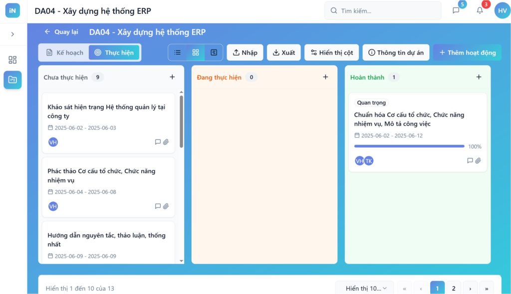 Giao diện Kanban quản lý dự án